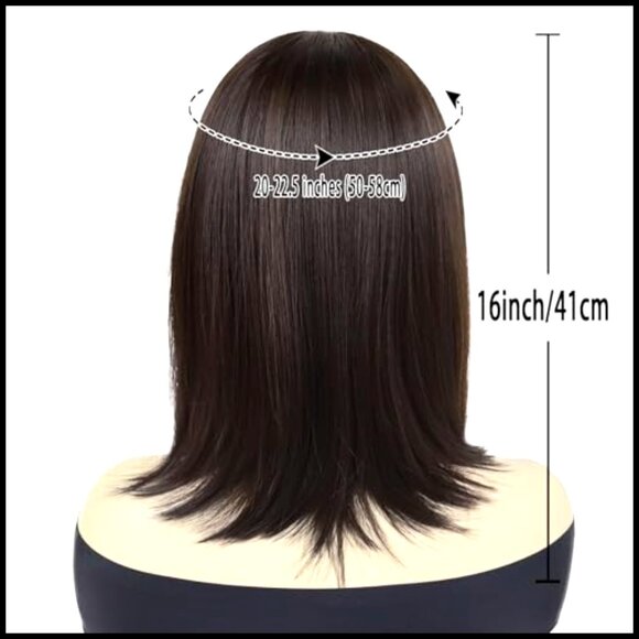 Medium Length Bob Wig with Bangs Heat Resistant Synthetic Hair Adjustable Cap main image 5